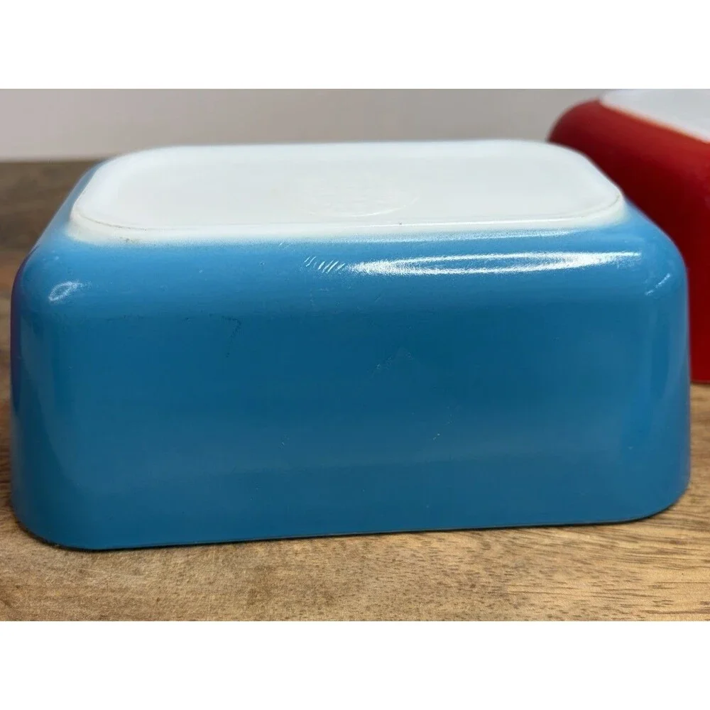 Pyrex Primary Colors 3 Pc Refrigerator Dishes 501 502 Vintage No Lids Red Blue